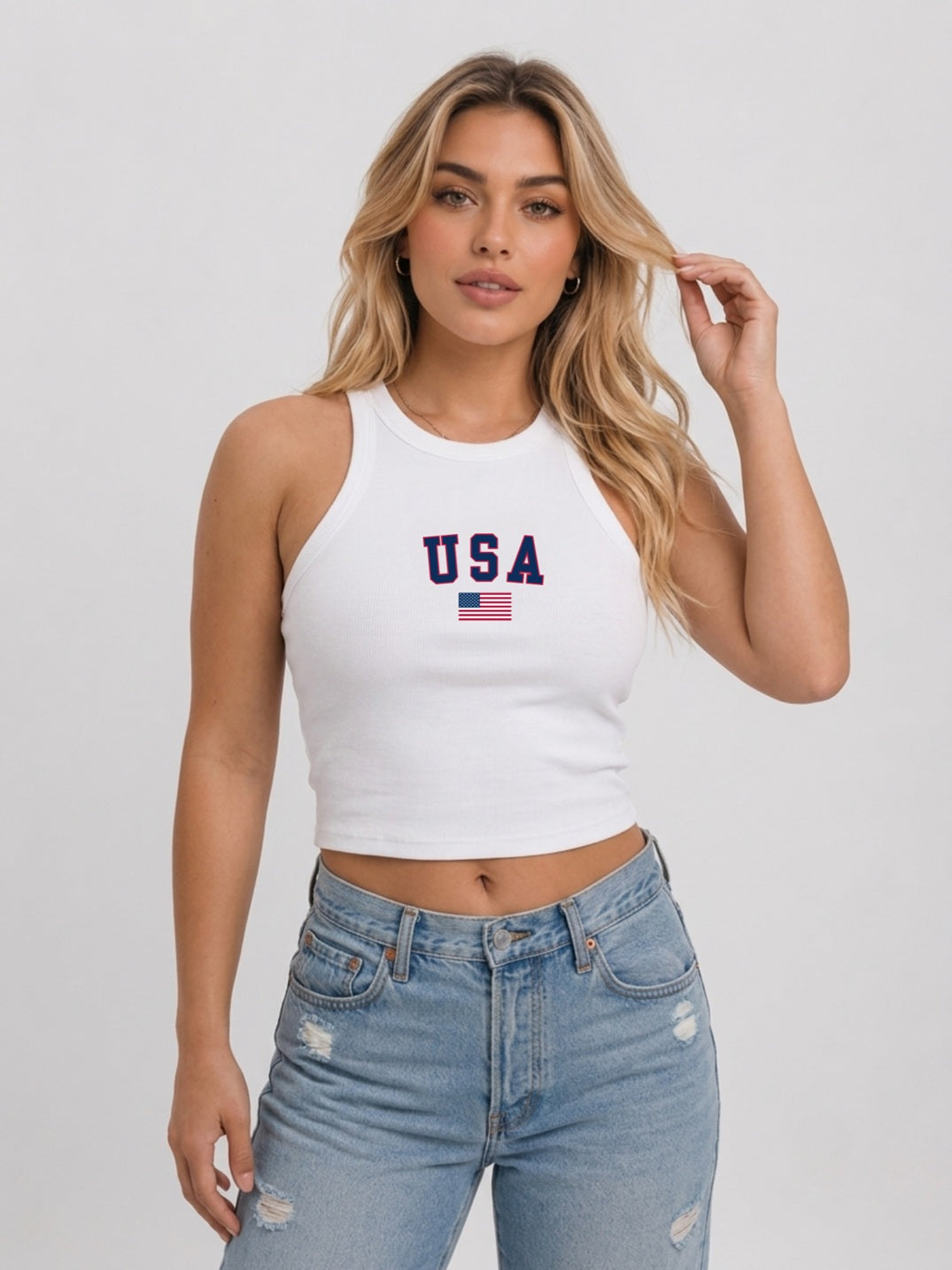 USA SLIM TANK TOP WHITE